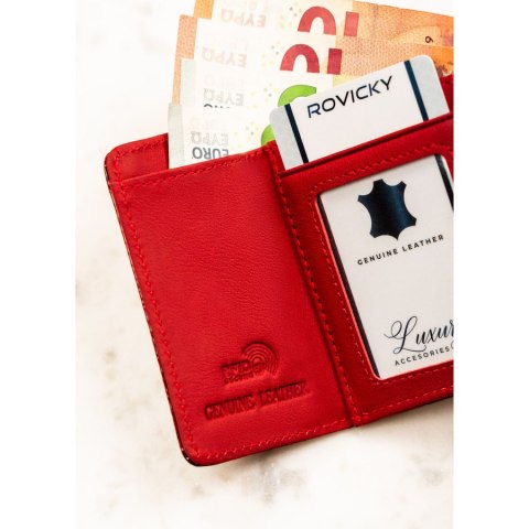 Mały, czerwony portfel damski ze skóry naturalnej z systemem RFID - Rovicky