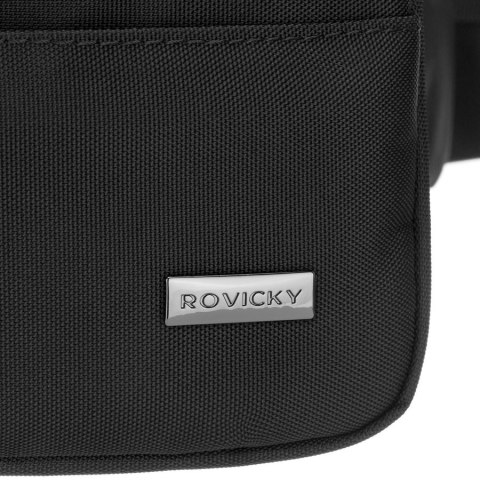 Praktyczna nerka męska z poliestru w czarnym kolorze zawieszona na regulowanym pasku - Rovicky