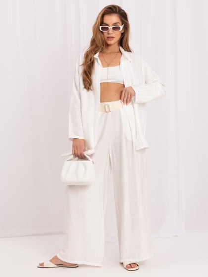 Ecru spodnie damskie wide leg z paskiem RUE PARIS