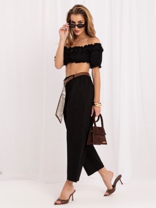 Czarne spodnie damskie 7/8 z wysokim stanem i paskiem apaszka ITALY MODA