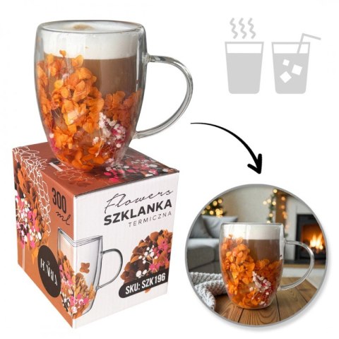 Szklanka termiczna z pomarańczowymi hortensjami 300 ml SZK196