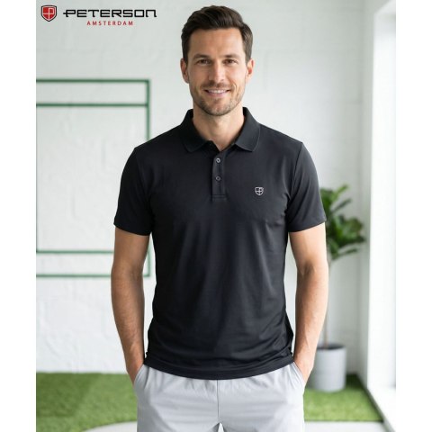 Czarna, męska koszulka polo regular fit w rozmiarach od M do XL - Peterson
