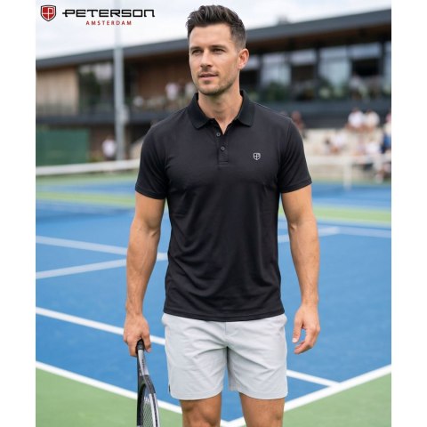 Czarna, męska koszulka polo regular fit w rozmiarach od M do XL - Peterson