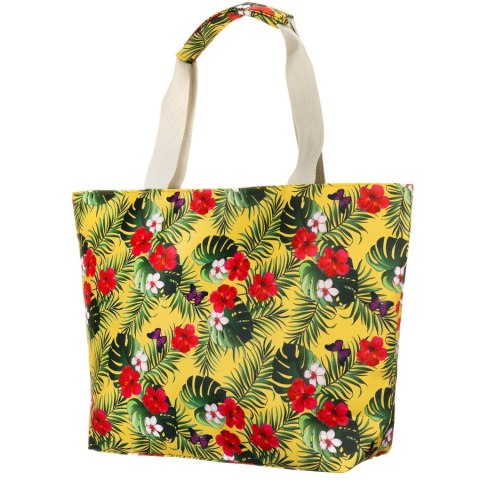 Pojemna żółta torba shopper z egzotycznym roślinnym wzorem