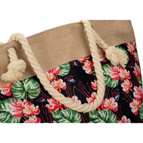 Pojemna torba damska shopper w kolorowe kwiaty z zamkiem