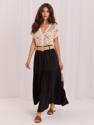 Czarna spódnica maxi z wiskozy z paskiem ITALY MODA
