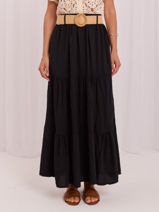Czarna spódnica maxi z wiskozy z paskiem ITALY MODA
