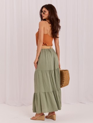 Khaki spódnica maxi z wiskozy z paskiem ITALY MODA