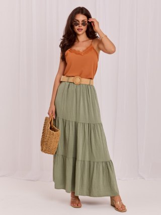 Khaki spódnica maxi z wiskozy z paskiem ITALY MODA