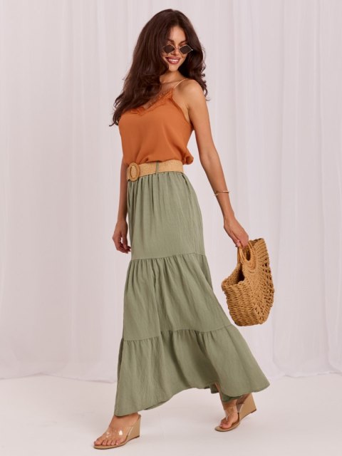 Spódnica boho maxi z falbanami i elastyczną talią w kolorze khaki