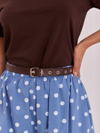 Niebieskie spodnie bawełniane w groszki z paskiem ITALY MODA