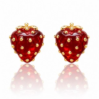 Kolczyki ze stali szlachetnej platerowane 14k złotem, TRUSKAWKI czerwone sztyft KST3692