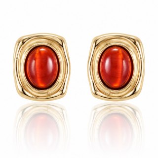 Kolczyki ze stali szlachetnej pozłacane 14k złotem, eleganckie czerwone kamień KST3610CZE
