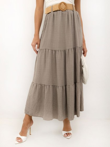 Ciemnobeżowa spódnica maxi z wiskozy z paskiem ITALY MODA