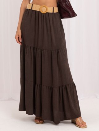 Czekoladowa spódnica maxi z wiskozy z paskiem ITALY MODA