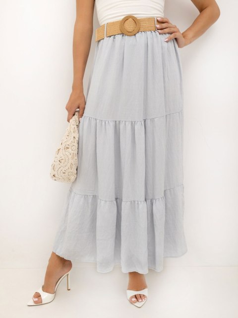 Jasnoszara spódnica maxi z wiskozy z paskiem ITALY MODA
