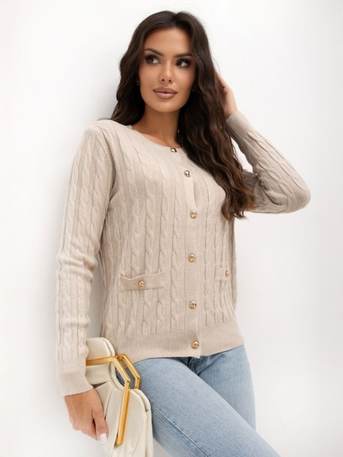 Sweter damski ITALY MODA w kolorze beżowym z ozdobnymi guzikami