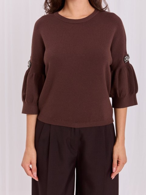 Elegancki brązowy sweter damski z wiskozą ITALY MODA