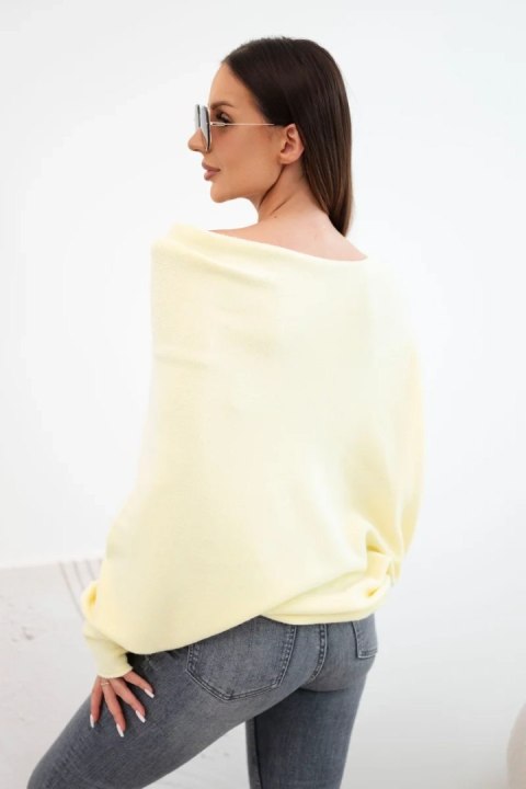 Elegancki sweter damski żółty typu nietoperz z dekoltem łódka