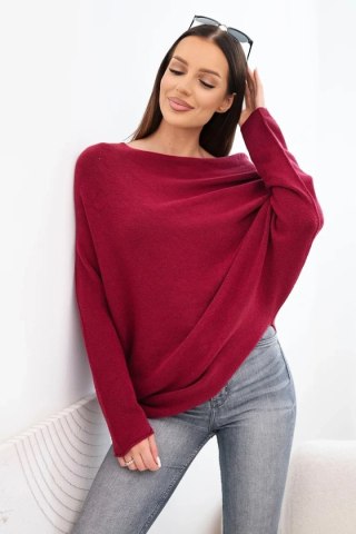 Bordowy sweter damski oversize z wiskozą typu nietoperz – asymetryczny, włoski