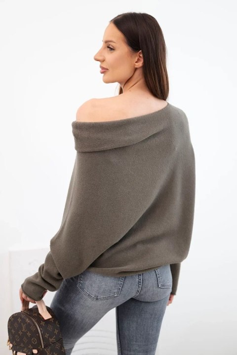 Włoski sweter damski mocca oversize z asymetrycznym dołem