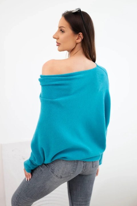 Włoski sweter damski morski z asymetrycznym dołem oversize