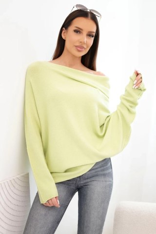Sweter damski pistacjowy oversize z wiskozą typu nietoperz – asymetryczny, włoski