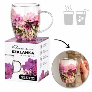 Szklanka termiczna 300 ml z kwiatami Wrzos i Różowa Hortensja SZK213