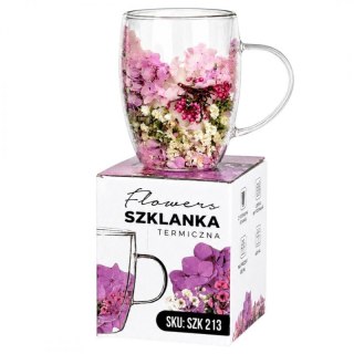 Szklanka termiczna 300 ml z kwiatami Wrzos i Różowa Hortensja SZK213