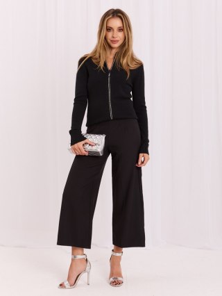 Czarny elegancki sweter damski na suwak z cyrkoniami ITALY MODA
