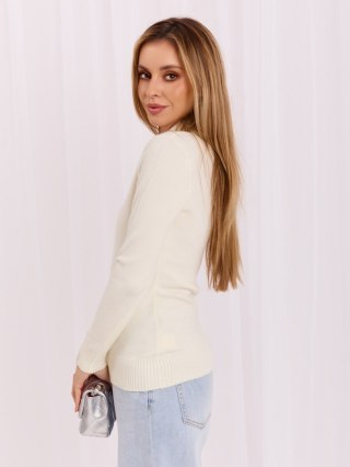 Ecru elegancki sweter damski na suwak z cyrkoniami ITALY MODA