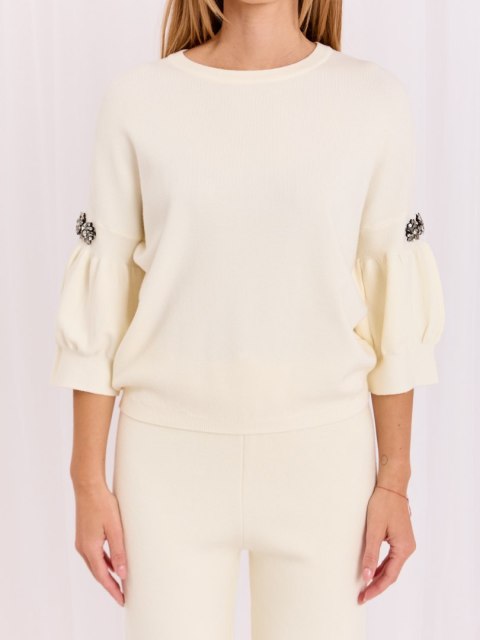 Elegancki sweter damski ecru do spodni palazzo