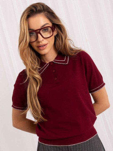 Bordowy sweter damski polo z kołnierzykiem ITALY MODA