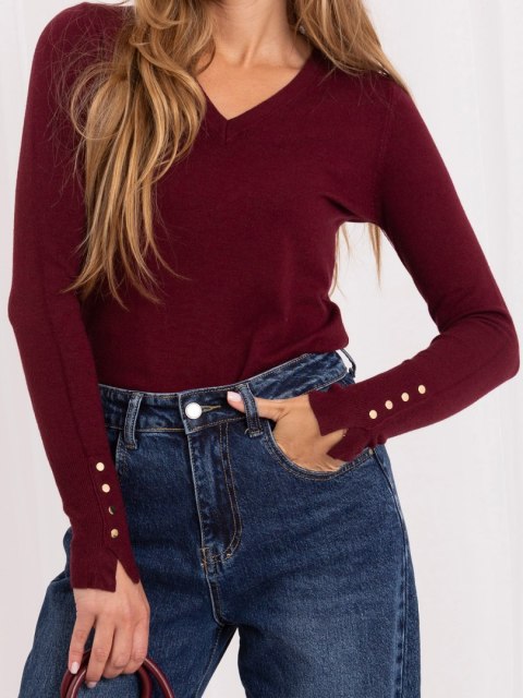 Elegancki bordowy sweter damski z dekoltem w serek