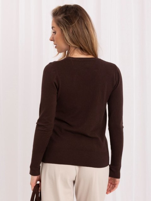 Elegancki brązowy sweter damski z dekoltem w serek