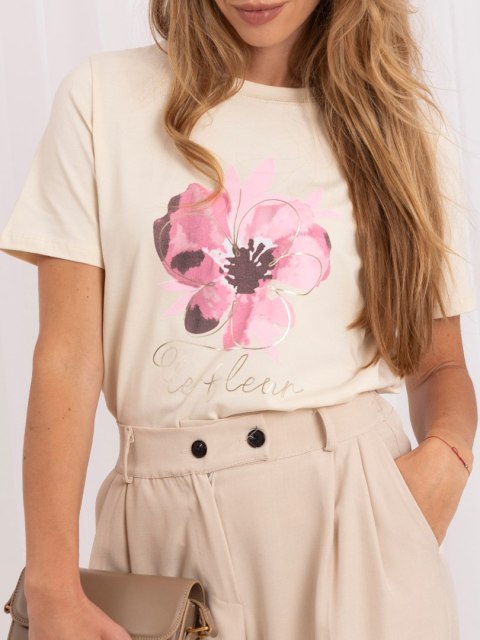 T-shirt damski RUE PARIS z kwiatowym motywem i napisem