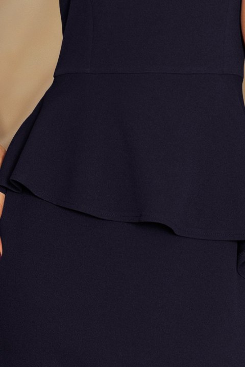 192-4 Elegancka sukienka MIDI z baskinką - GRANATOWA - XXL 192-4 Elegancka sukienka MIDI z baskinką - GRANATOWA - XXL