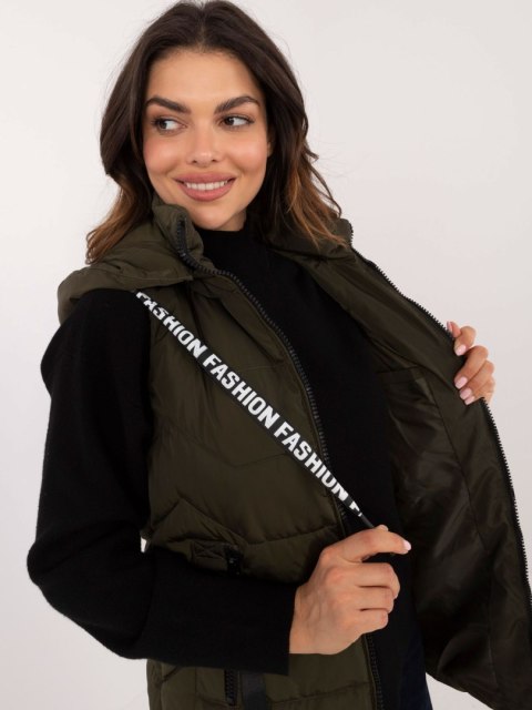 Khaki kamizelka damska z odpinanym kapturem