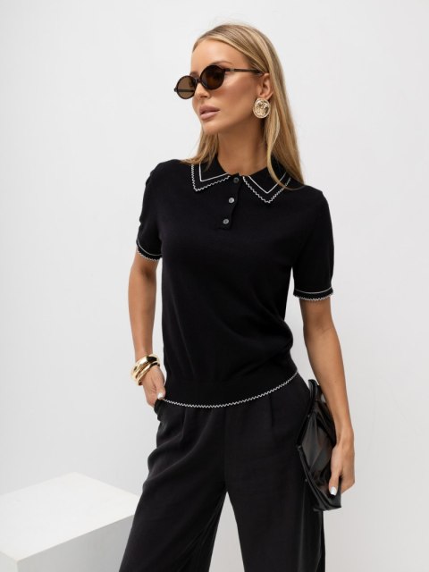 Elegancki czarny sweter polo damski