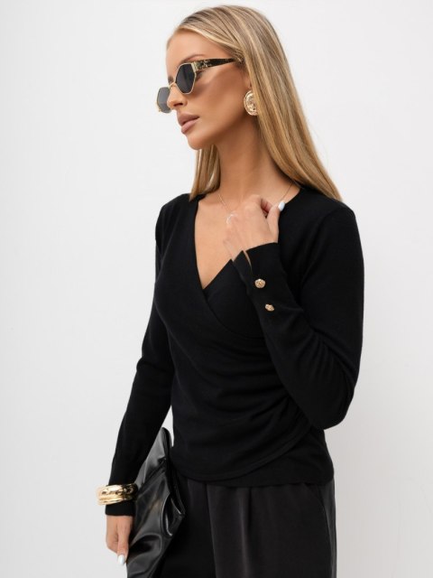 Elegancki czarny sweter damski ITALY MODA z marszczeniem