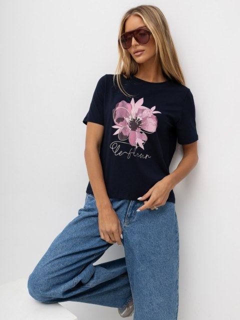 T-shirt damski RUE PARIS z kwiatowym nadrukiem