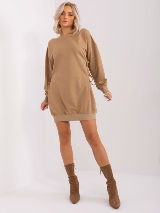 Camelowa damska sukienka dresowa oversize z wiązaniami LILY ROSE