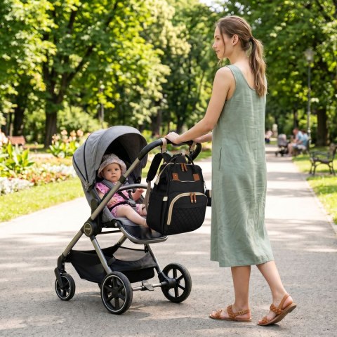 Granatowy plecak dla mamy wykonany z poliestru, dwukomorowy, zamykany suwakiem - Peterson