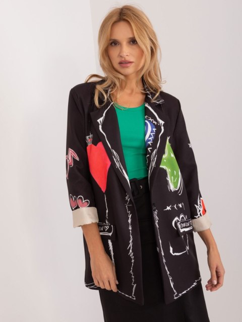 Czarny blazer damski oversize z efektownym nadrukiem graffiti