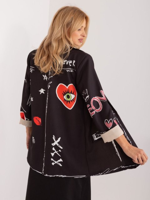 Marynarka ITALY MODA czarna z grafiką i zapięciem na guziki