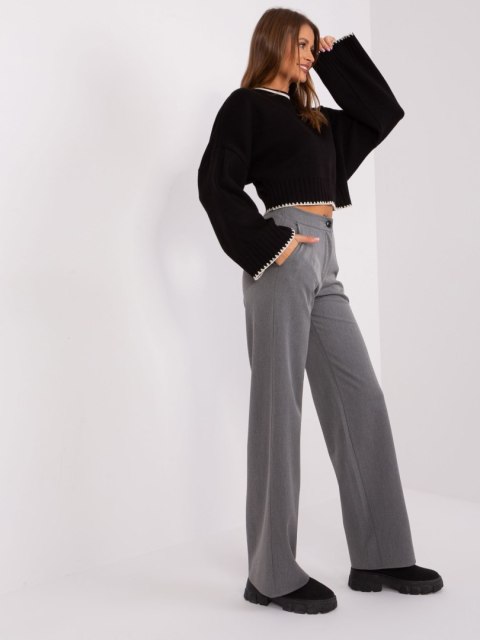 Eleganckie szare spodnie materiałowe damskie wide leg