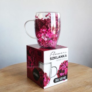 Szklanka termiczna z kwiatami w środku 300ml 1szt, pełna kwiatów burgund, red SZK192