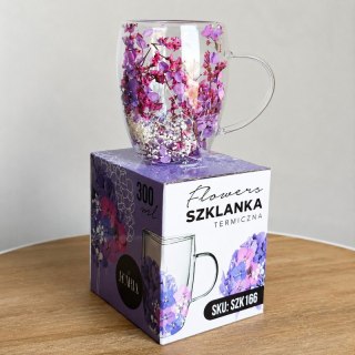 Szklanka termiczna z kwiatami w środku, gipsówka hortensje 300 ml 1szt SZK166
