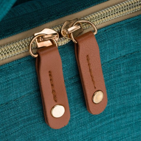 Turkusowy plecak dla mamy wykonany z poliestru, wyposażony w port USB i dwie komory - Peterson