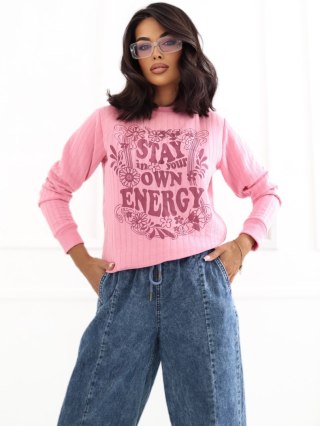 Różowa prążkowana bluza damska z nadrukiem Stay in Your Own Energy SUBLEVEL